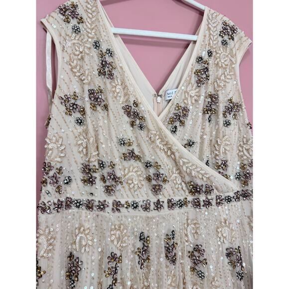 NEW NWT Mac Duggal Cap Sleeve Embellished Dress in Blush STYLE 93575 Size 20 - Picture 3 of 15